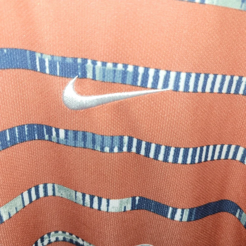 Nike Dri-FIT Mens XL Orange Wavy Stripe Performance Golf Polo Shirt Short Sleeve
